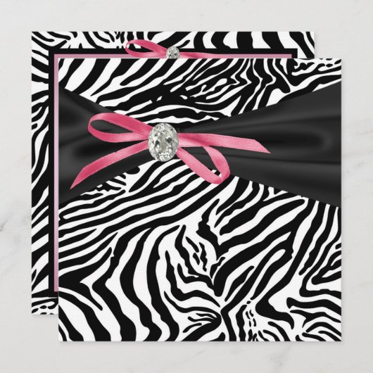 Leuke Roze Zebra Feest Uitnodiging (Voorkant / Achterkant)