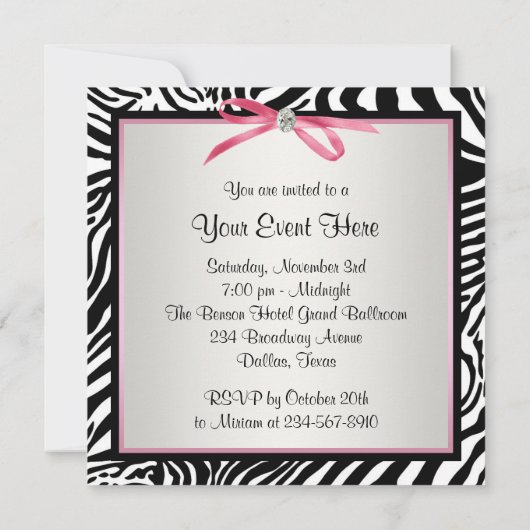 Leuke Roze Zebra Feest Uitnodiging (Achterkant)