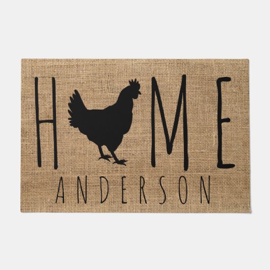 Leuke rustieke Country Faux Burlap Chicken Silhoue Deurmat (Voorkant)