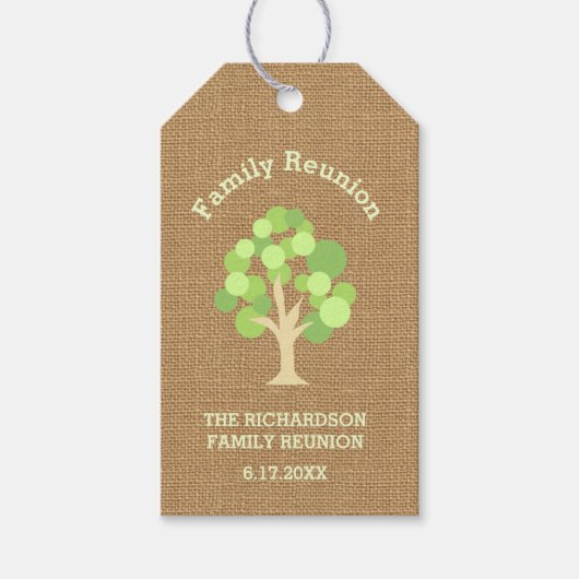 Leuke Rustieke Groene Boom en Burlap Familiereünie Cadeaulabel (Voorkant)