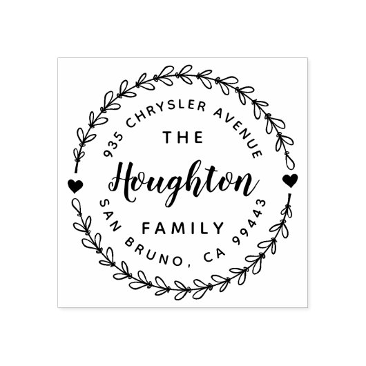 Leuke rustieke krans & hand geletterd script adres 	rubberstempel (Afrduk)