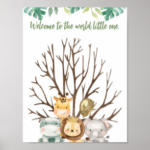 Leuke Safari Dieren Baby shower Vingerafdruk Teken Poster