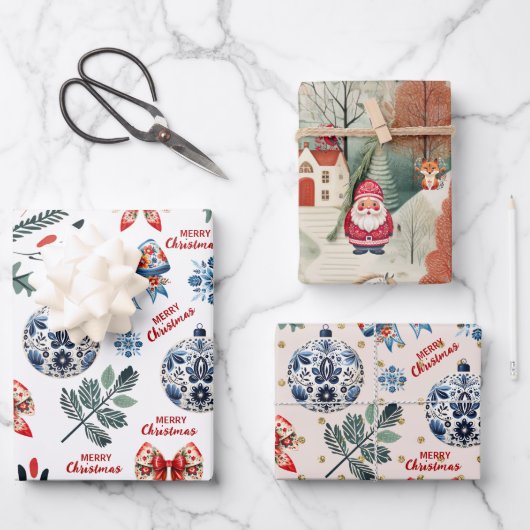 Leuke Scandinavische Kerstmis Gezellig Inpakpapier Vel (Voorkant)