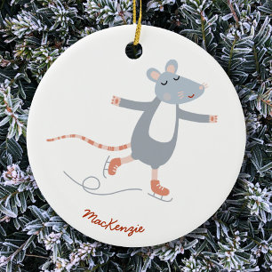 Leuke schaatsmuis gepersonaliseerd keramisch ornament
