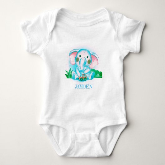 Leuke schattige blauwe waterverf olifant romper (Voorkant)