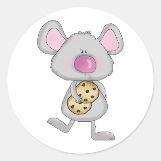 Leuke schattige muis met chocoladekoekjes ronde sticker