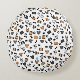 Leuke Schattigee Hondenrassen met Botten en Paw Pr Rond Kussen