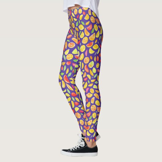 Leuke Schattigee kleurrijke fruitschijfjes Paarse Leggings (Links)