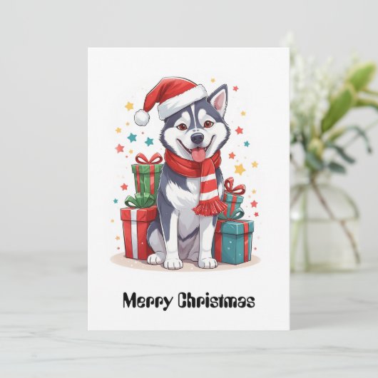 Leuke Schattigee Siberische Husky Kerstman Kerstho Feestdagenkaart (Staand voorkant)