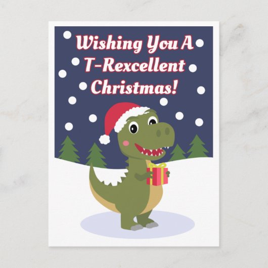 Leuke Schattigee T-rex Kerstgroet Post Kaart (Voorkant)