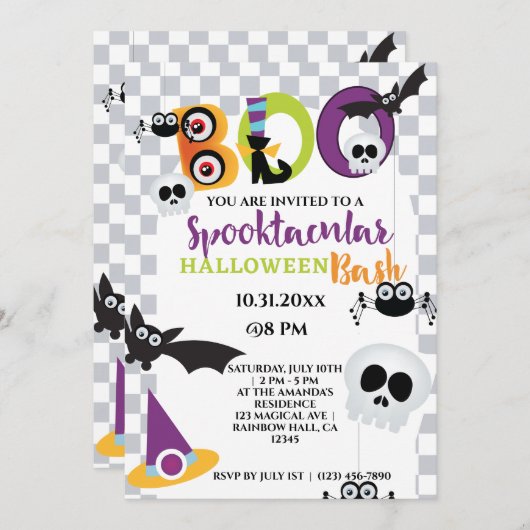 Leuke schedel en vleermuizen Halloween Boo Party Kaart (Voorkant / Achterkant)