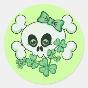 Leuke Schedel met Klavers Ronde Sticker