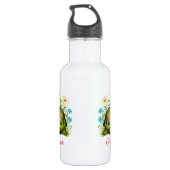 Leuke schildpad Floral gepersonaliseerde naam Waterfles (Achterkant)