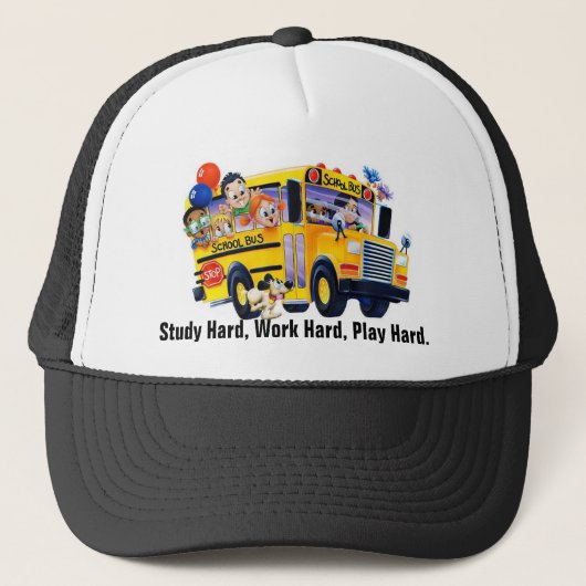Leuke schoolbuschauffeur feesthoed trucker pet (Voorkant)
