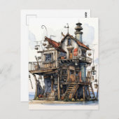 Leuke Seaside Shack Art Briefkaart (Voorkant / Achterkant)