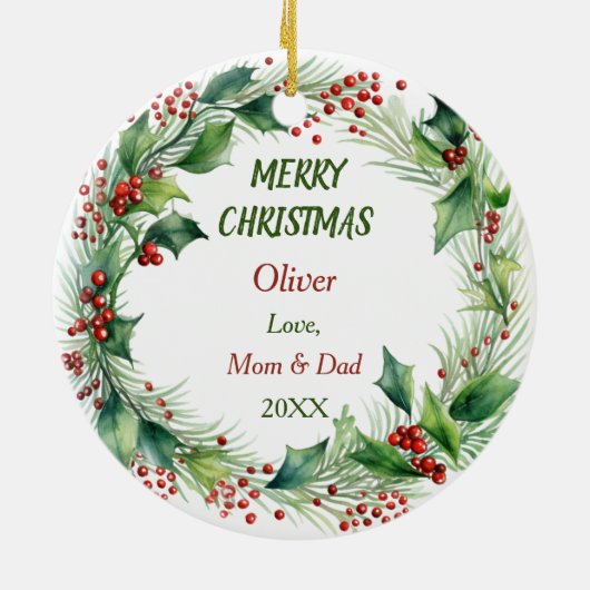 Leuke Shetland Sheepdog Holly Krans Kerstmis Keramisch Ornament (Achterkant)