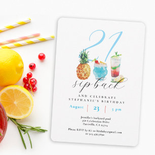 Leuke sip back cocktails 21e verjaardagsfeestje kaart