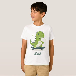 Leuke skateboarden dinosaurus met Kinder naam T-shirt