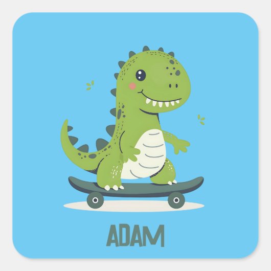 Leuke skateboarden dinosaurus met Kinder naam Vierkante Sticker (Voorkant)