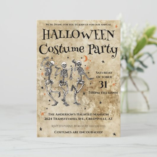 Leuke Skeletons Halloween Kostuumfeest Kaart (Staand voorkant)
