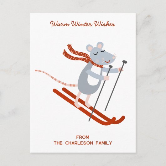 Leuke skimuis gepersonaliseerd feestdagenkaart (Voorkant)