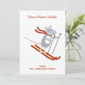 Leuke skimuis gepersonaliseerd feestdagenkaart (Staand voorkant)