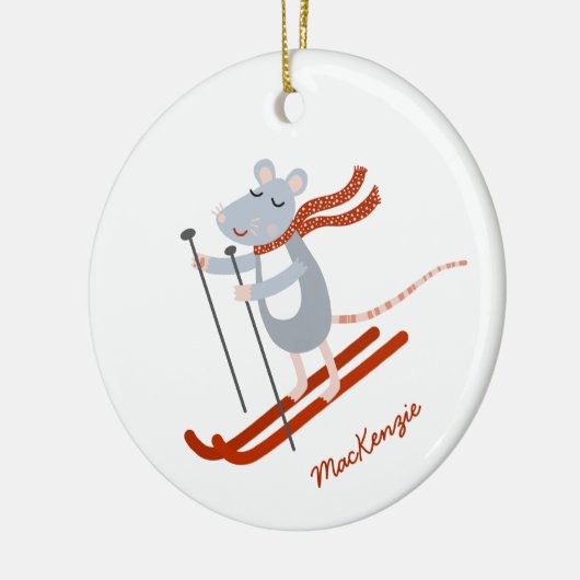Leuke skimuis gepersonaliseerd keramisch ornament (Links)