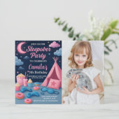 Leuke Sleepover Party Uitnodiging voor Meisjes (Staand voorkant)