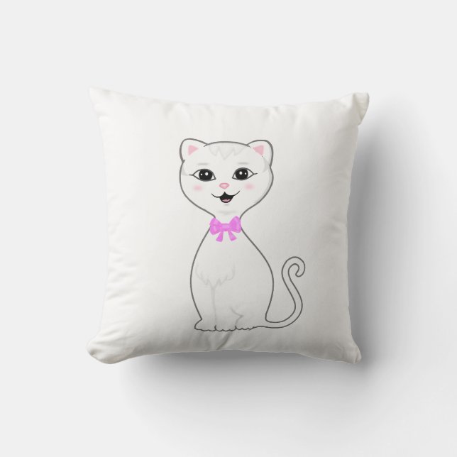 Leuke Smart White Cat Cartoon Kussen (Voorkant)