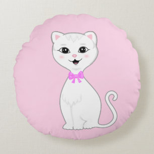 Leuke Smart White Cat Cartoon Rond Kussen