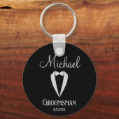 Leuke smoking met Bow Groomsman Zwart Sleutelhanger (Achterkant)