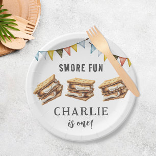 Leuke Smores Camping Rustiek 1e Verjaardag Papieren Bordje