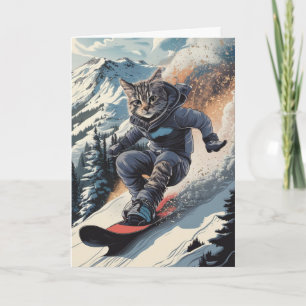 Leuke Sneeboardende Kat Winter Grappige Kaart Cool