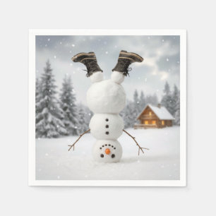Leuke Sneeuwman Die een Kopstand Doet Servet