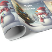 Leuke sneeuwman en kerstboom cadeaupapier (Rol Hoek)