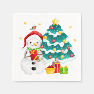 Leuke sneeuwman en kerstboom servet