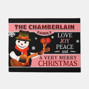 Leuke sneeuwman in Pet en sjaal   ZWARTE kerst Deurmat