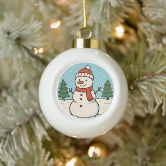 Leuke sneeuwman Schattigee kerst Keramische Bal Ornament (Boom)
