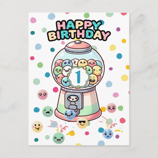 Leuke snoep kauwgomautomaat, Aangepaste Eerste Ver Briefkaart (Voorkant)