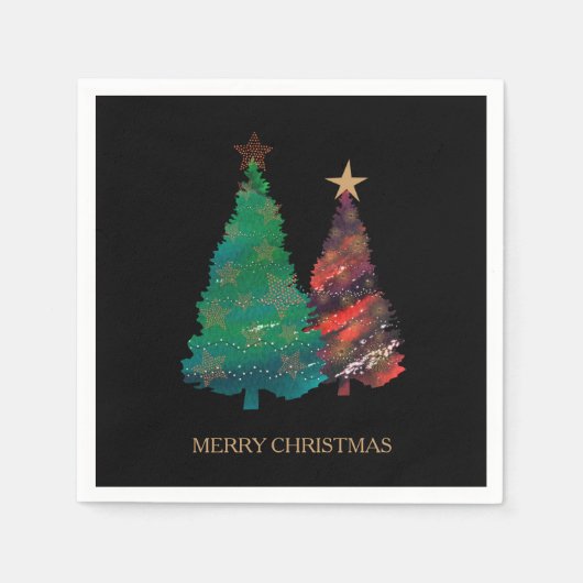 Leuke Sparkly Waterverf Kerstboom Servetten (Voorkant)