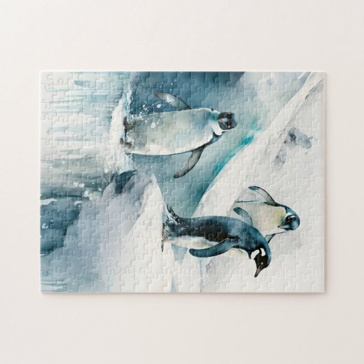 Leuke Speelse Waterverf Pinguïn Legpuzzel (Horizontaal)