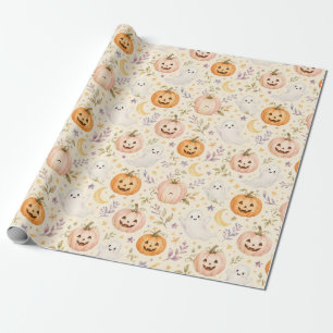 Leuke Spook Pompoen Waterverf Halloween Cadeauverp Cadeaupapier
