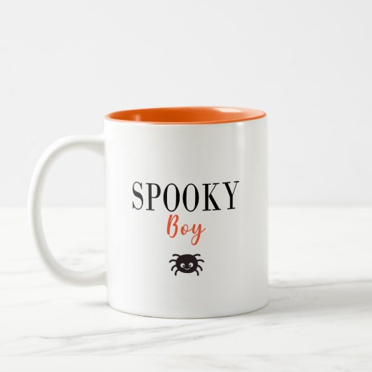 Leuke Spooky Boy Familie Halloween Spider Tweekleurige Koffiemok (Links)