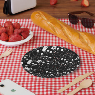 Leuke Spooky Halloween Zwart Wit Cartoon Dier Papieren Bordje