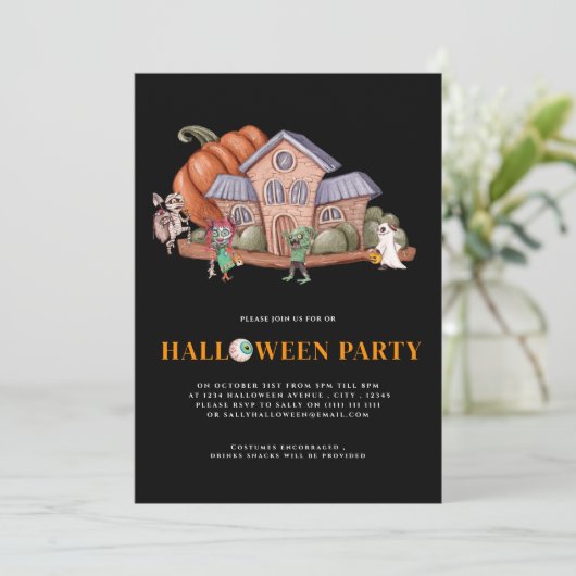 Leuke spooky huis Halloween kostuum feest Kaart (Staand voorkant)