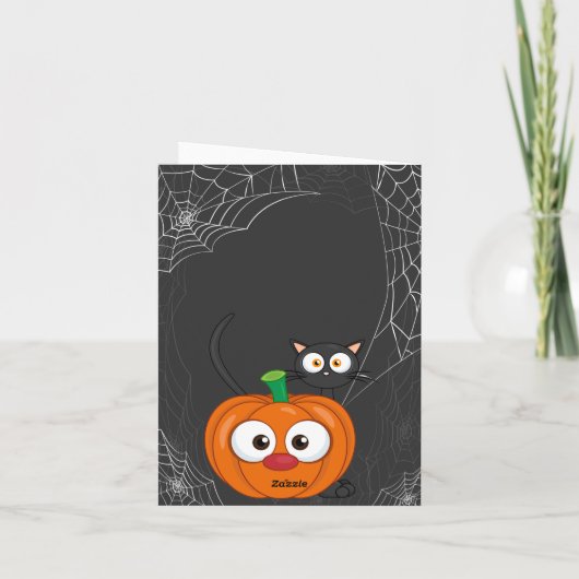 Leuke Spooky Kat en Pompoen Halloween Bedankkaart (Achterkant)
