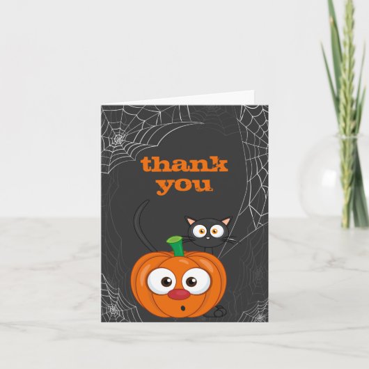 Leuke Spooky Kat en Pompoen Halloween Bedankkaart (Voorkant)