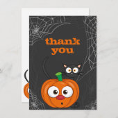 Leuke Spooky Kat en Pompoen Halloween Flat Bedankkaart (Voorkant / Achterkant)
