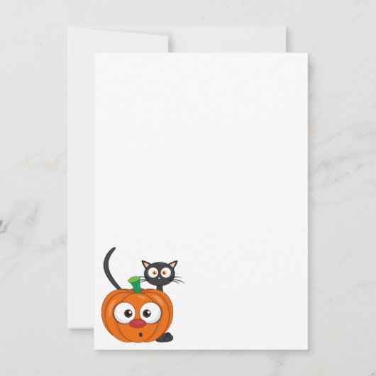 Leuke Spooky Kat en Pompoen Halloween Flat Bedankkaart (Achterkant)