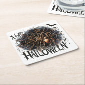 Leuke Spooky Spider Web Halloween Paper Onderzette Vierkante Kartonnen Onderzetter (Schuin)